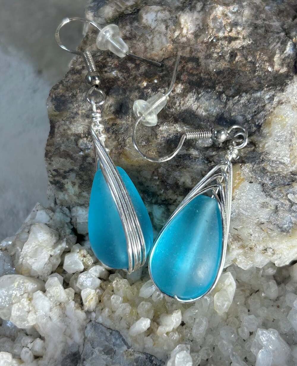 Hawaiian Frosted Blue Sea Glass Jewelry Braided 925 Silver